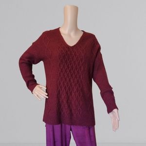 Suzy Shier Women's Burgundy Oversized V-neck Cable Knit Sweater